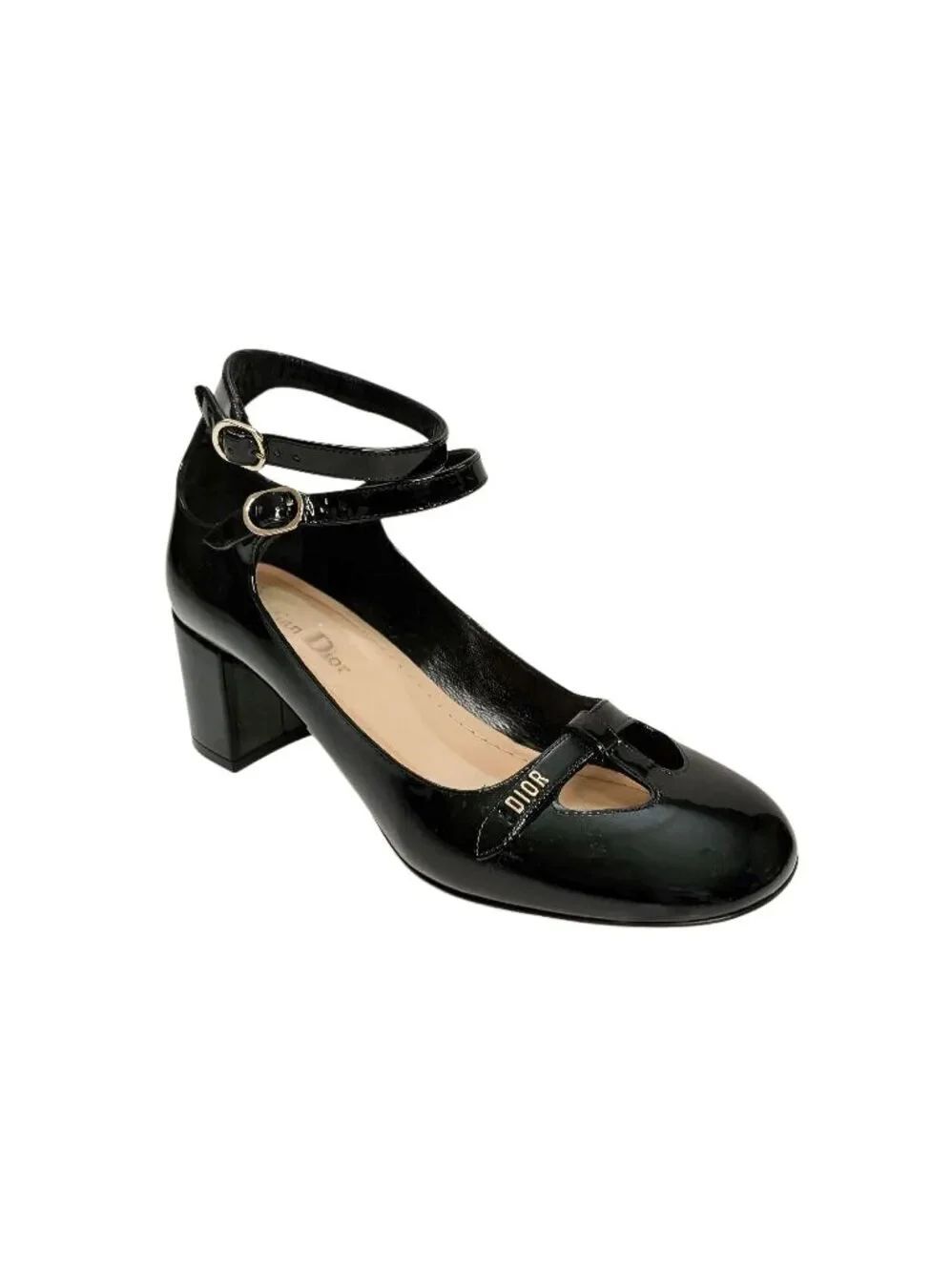 Christian Dior Aime Black Patent Mary Jane Ballet Pumps EU 36 US 6 Block Heels